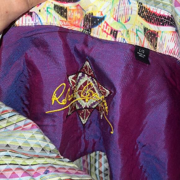 ROBERT GRAHAM diamond pattern button down flip cuff L - Picture 2 of 8
